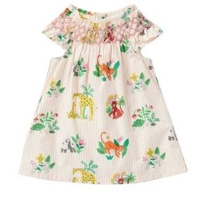 Mini Boden Colorful Smocked Animal Print Dress